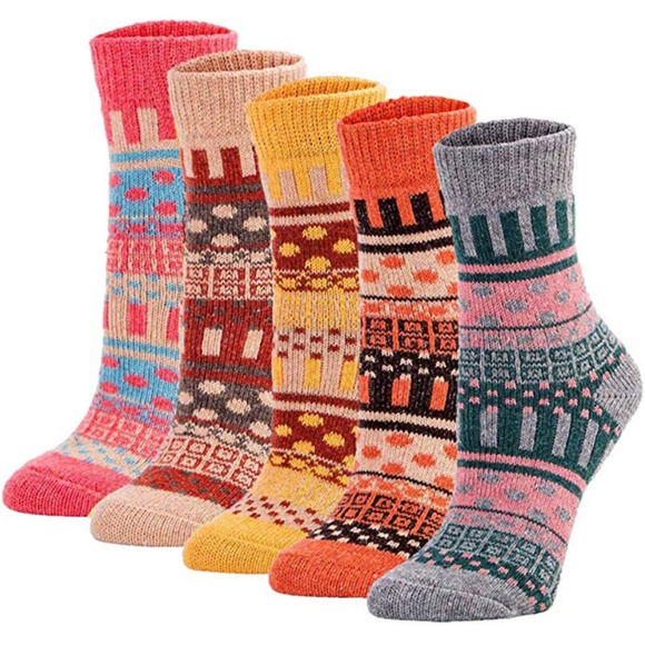 Accessories - Womens 5 Pairs Vintage Style Thick Crew Socks